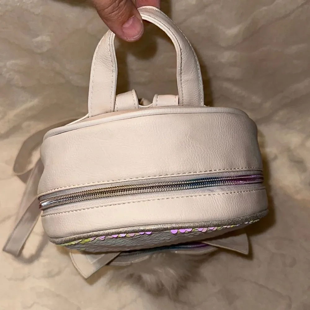 OMG White Rainbow Sequined Faux Leather Kitty Mini Backpack